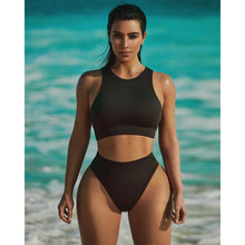 Load image into Gallery viewer, STRETCH RIB HIGH NECK BRA | SLATE GREEN
